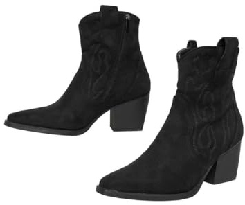 iKrush Women's Khaki Faux Suede Western Ankle Boots | Block Heel Pointed Toe Cowboy Style