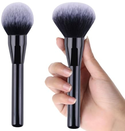 Ousuwo Lot de 2 grands pinceaux de maquillage avec têtes rondes et effilées, poils synthétiques doux pour une finition impeccable, grands pinceaux à poudre pour maquillage du visage