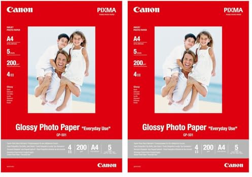 Canon Fotopapier GP-501 glänzend weiß - DIN A4 5 Blatt für Tintenstrahldrucker - PIXMA Drucker (170 g/qm) (Packung mit 2)