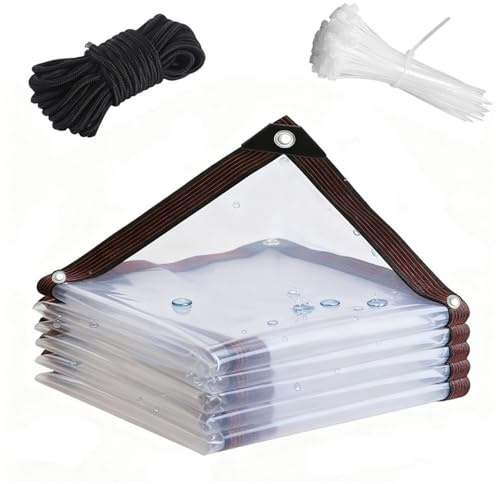 Clear Waterproof Tarps 8x40 FT Heavy Duty Clear Plastic Vinyl Tarp, Tarpaulin Outdoor Rainproof Covering for Patio Enclosure Chicken Coop Tarp Cover
