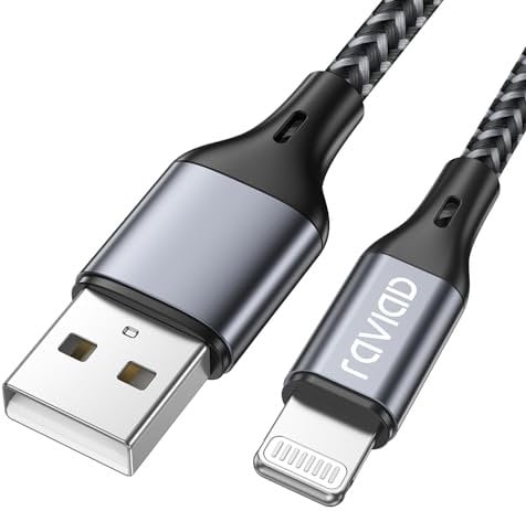 RAVIAD Cavo di ricarica per telefono, certificato MFi da 1,2 m / 4 piedi, cavo Lightning in nylon intrecciato cavo di ricarica rapida per telefono 13, 12, 11 Pro Max, Xs, X, XR, 8, 7, 6s, 6, SE, 5,