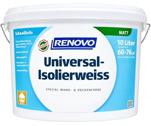 Renovo 10 Liter Isolierweiss gegen Nikotin. Ruß- und abgetrocknete Wasserflecken