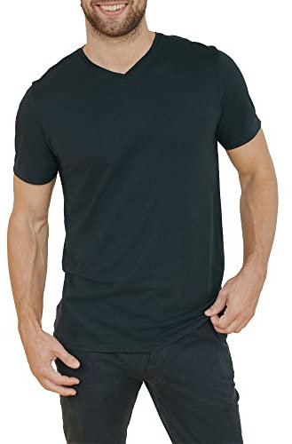 DANISH ENDURANCE Camiseta de Algodón Orgánico para Hombre de Manga Corta, Cuello Redondo o en V…, Cuello en Pico - Negro, M