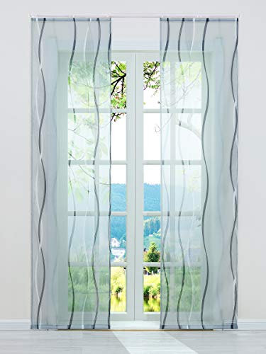 ESLIR 2er Set Flächenvorhänge Schiebegardinen Voile Gardinen mit Klettband Schiebevorhang Transparent Vorhang Wellen Muster Grau BxH 57x225cm 2 Stück