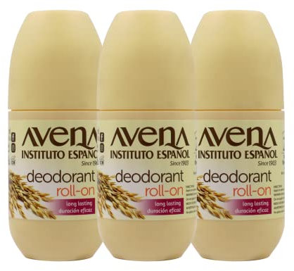 Avena Instituto Español Deodorant Roll-On,100% Natural Oat, Long Lasting, Non-Alcohol, 3 pack, 2.5 Oz each, 3 Bottles