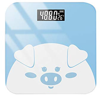 1 Pc Weighing Scale Tempered Glass Bedroom Cute Battery Operated Piggy Pattern Blue No Battery