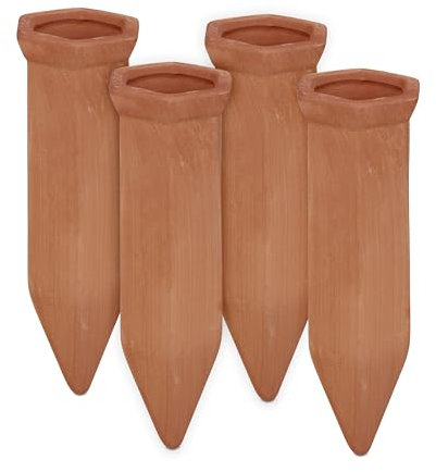 relaxdays Cône d’arrosage, Lot de 4, en céramique, pour Bouteilles d’1,5 l, HLP: 14x4,5x4 cm, Terre Cuite