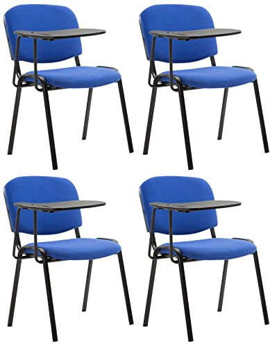 CLP Lot de 4 Chaises Visiteur Ken Tissu et Tablette Rabattable I Chaise Salle de Conférence Dossier et Assise Rembourrés, Couleur:Bleu