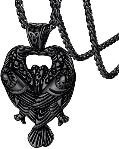 FaithHeart Males Viking Pendant Couple Raven Necklace Black Steel Crows Jewellery Nordic Amulet Neck Charm for Teen Boys