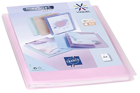 Viquel - Protège documents personnalisable - Reliure Format A4 - Porte vues 120 Vues (60 pochettes) Propysoft - Pochettes transparentes et lisses - Rose translucide