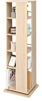 Iris Ohyama, 360° drehbares Bücherregal, Drehregal, Drehmöbel, 5 Ebenen, Platzsparend, Stabil, Büro, Schlafzimmer, Wohnzimmer - Revolving Book Shelf RBS-5S -Hellbraun