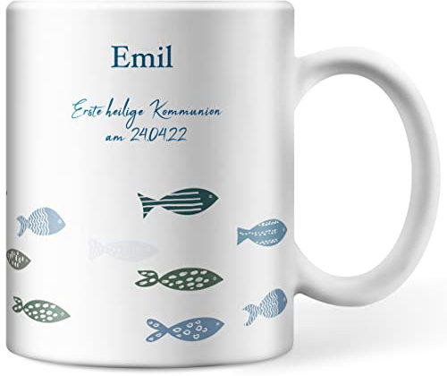 Tasse personalisiert mit Namen und Wunschtext zur Kommunion, Konfirmation oder Firmung (Motiv 3)