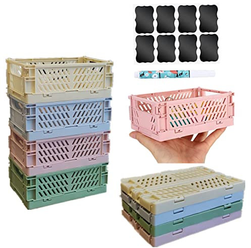 NCRGB Klappbox,Klappkiste Aufbewahrungskorb,Klappboxen Faltbar Stabil,Klein&Groß Aufbewahrungsbox Aufbewahrungskorb für Küche Schlafzimmer Büro (4 MIX, 15×10×5.7 cm)
