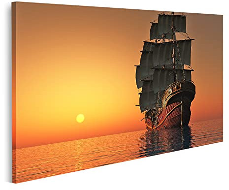 islandburner Bild auf Leinwand Segelboot Abendlandschaft Segelschiff Meer Wandbild Poster Kunstdruck Bilder