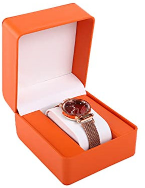 JIHUOO Single Grid PU Leder Uhrenbox Uhrenetui Uhr Geschenkbox Uhr Box Schmuck Box mit Kissen Orange