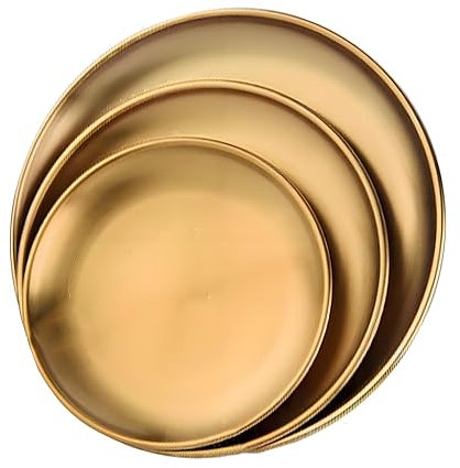 AGSYFFD Vassoio rotondo in oro, vassoio rotondo in ottone, vassoio d'arredo per cucina, gioielli, cosmetici, articoli da toilette, 3 pezzi