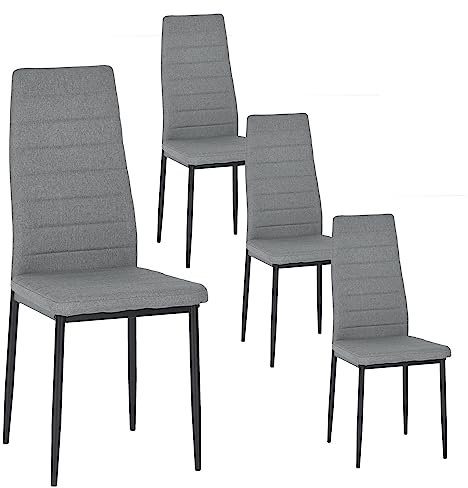 buybyroom - Juego de 4 sillas de comedor, silla de cocina, cómoda, silla acolchada con tela, respaldo, patas metálicas, silla de comedor asiento, gris