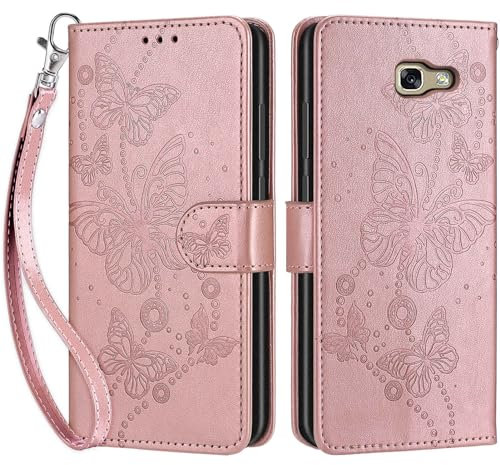 Handyhülle für Samsung Galaxy A5 2017 Hülle, Premium PU Leder Flipcase Magnetverschlüsse Schutzhülle Klapphülle mit Kartenhalter Faltbare Brieftasche Hülle für Samsung A5 2017 Handyhülle - Roségold