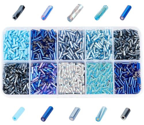 GOMAKERER 3000 Pcs 10 Colors Glass Bugle Beads, Mixed Color Screwy Beads for DIY Crafting Jewelry Making