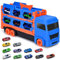 Xoolkly Camion de Transporteur Piste de Course Éjectable Camion Jouet Voiture avec 12 Petite Voiture Camion Jouets de Transport Portable Cadeau de Transporteur Jouet Enfant pour 3 4 5 Ans, Bleue