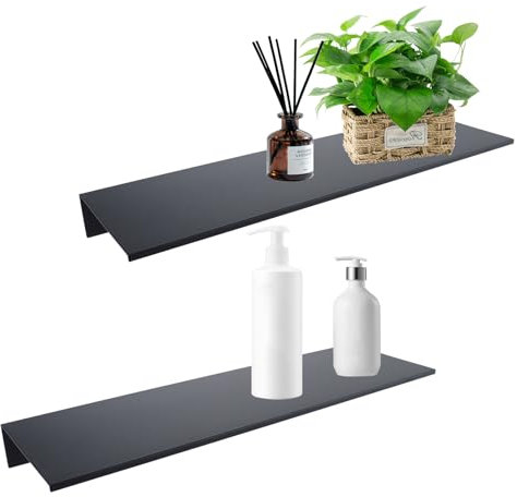 LDXDRU 2 Stück Wandregal Metall Schwarz, 40cm Schweberegal Schwarz Wandregal Küchenregal Wand, Wandboard Metallregal für Wohnzimmer, Badezimmer, Küche, Schlafzimmer