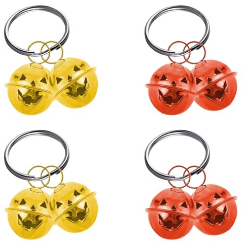 EIH 4 Set Campane per Animali Domestici,Costume di Halloween per Animali Domestici,Campana a Testa di Zucca,Campanellino Extra Rumorosi per Cani Gatti Campanelli per Animali Campane(Oro+Arancione)
