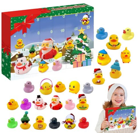 Enten-Adventskalender 2024 Für Kinder, Gummi-Enten-Adventskalender 2024, 24 Ta-ge Weihnachts-Countdown-Kalender, Weihnachts-Countdown-Kalender, Gummienten Weihnachtskalender Geschenke Für Kinder
