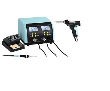 Stazione Saldante Dissaldante EMPOTEC EM-8917B con Pistola Ceramica 90W Succhia Aspira Stagno Pompa Aria Interna + Stilo Ceramica per Saldatura 60W Temperatura Controllata 160-480° Salda e Dissalda