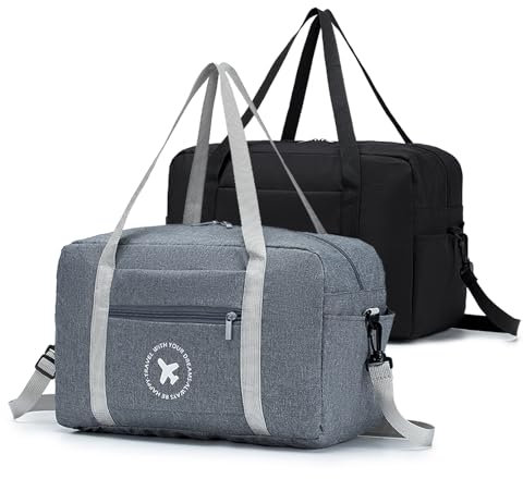 BAGROUPS 2X Ryanair Handgepäck 40x20x25 Handgepäck 20L Cabin Bag Tasche für Flugzeug Faltbarer Reisetaschen Wasserdichtes Nylon Sporttasche Weekender Gepäcktasche Koffer für Herren Damen Schwarz Grau