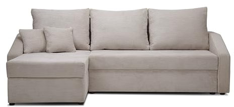 2-in-1 Sofa-Bett mit Stauraum – Ausziehbares Schlafsofa mit Pocket-Spring-Matratze, Eurobuch-Mechanismus, Ideal für Gästezimmer, Wohnzimmer, 200 x 140 сm (Beige)