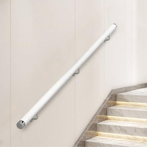 Wooden Handrails for Stairs, Non-Slip Stair Railings with Brackets, Against The Wall Elderly and Children's Safety Grab Bar Kit, for Interior Corridor Villa Building Loft (White, 350cm)