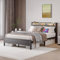 BORPHOM Double Bed Frame with LED Lights Storage Headboard,4ft6 Metal Bed Frame Double Bed with Charging Station,Strong Steel Slats Support,Underbed Storage,Noise Free,Black Bed 135x190cm