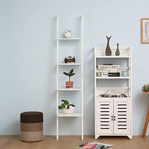 Scaffale a scala a 4 ripiani, in legno bianco, altezza 160 cm, multiuso, espositore aperto per casa, ufficio e camera da letto, elegante libreria autoportante