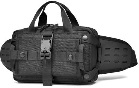 FUNANASUN Taktische Herren Gürteltasche mit Flaschenhalter, Outdoor Sports Brusttasche für Damen und Herren mit 5 Taschen, wasserdichte Hüfttasche, Umhängetaschen Groß für Radfahren, Wandern, Joggen