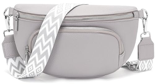 Rorimyth kleine bauchtasche damen Hellgrau umhängetasche damen klein Veganes Leder gürteltasche handtasche crossbody bag