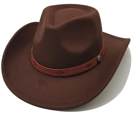 Willheoy Cowboy Hat for Women Western Hat for Men Cowboy Felt Hat Adjustable Outdoor with Shapeable Brim (UK, Numeric, 7, 7 1/4, Brown 6#)