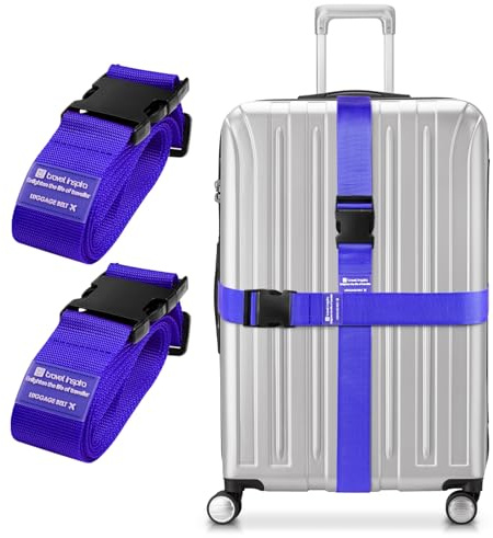 travel inspira Kreuz Koffergurt 2 Stück Kofferband Gurt Auffällig Blau | 104-195cm Verstellbar Für Koffer 20-32 5cm breit Koffererkennung Robuste Schnalle Koffer Zubehör Reise-Gadgets Flugzeug