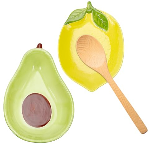 PLIGREAT 2 Pcs Ceramic Spoon Rest for Stove Top, Avocado and Lemon Shaped Cooking Utensil Rest Spoon Holder for Spatula Ladle Kitchen Counter Coffee Dining Table Decor Housewarming Gift, Green Yellow