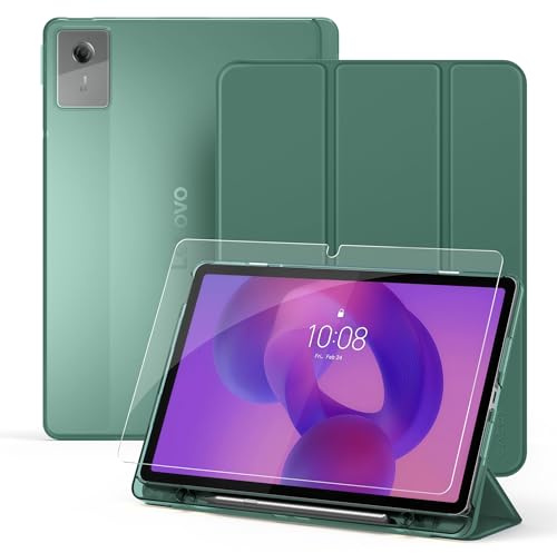 CACOE Funda Compatible con Lenovo Idea Tab 11 2025 con Película | Funda con Película Protectora, Funda Protectora Ultradelgada con Función de Doporte de PU de Piel , Verde
