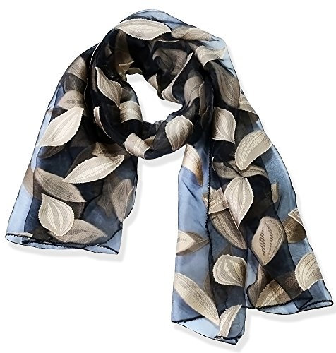 YFZYT Organza-Schal für Damen mit Feder Stickerei Muster/Elegantes Accessoire für Frauen/Organza-Schal/Halstuch/Schulter-Tuch/Schal Chiffon Stola Scarves - Beige Blätter