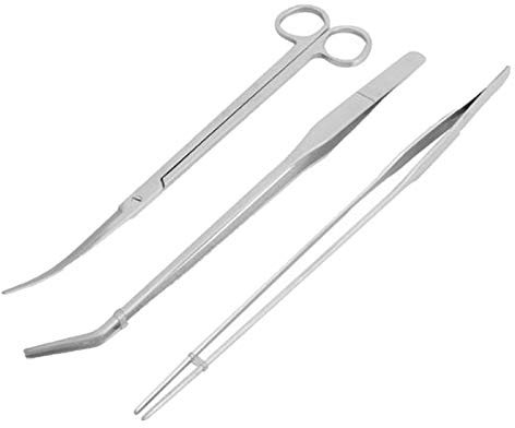 Aquarium Kit Tool Accessories, 3 in 1 Stainless Steel Aquarium Tank Tweezers Scissors Spatula Tool Set (3PCS)