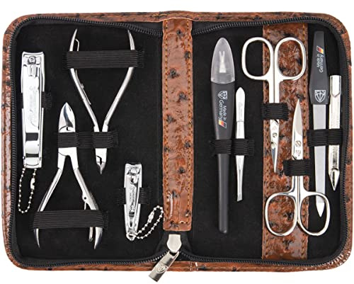 3 Swords Germany - brand quality 10 piece manicure pedicure grooming kit set for professional finger & toe nail care scissors clipper fashion leather case in gift box, Made by 3 Swords (6608)