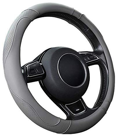 SFONIA Auto Lenkrad Abdeckung Lenkradschutz Lenkradhülle Mikrofaser-Leder Universal 37-38cm/15 Rutschfest Atmungsaktiv Langlebig (Grau)