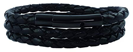 König Design Lederkette Lederband Leder-Armband 4 mm Herren Halskette Schwarz 50 cm lang mit Hebeldruck Verschluss Schwarz geflochten