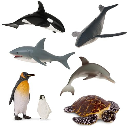 TERRA by Battat – Meeresleben-Tier-Set – Spielzeug-Meerestiere – Wale, Delfine, Pinguine und mehr – Detaillierte Meeresbewohner – Realistische Figuren für Sensory Bin – 3 Jahre +