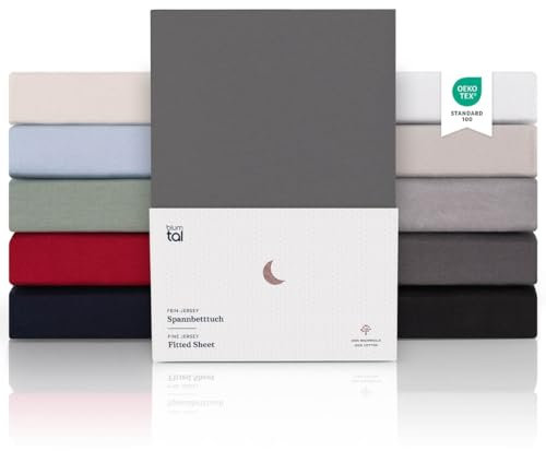 Blumtal® Premium Jersey Spannbettlaken 160x200cm Boxspringbett - Oeko-TEX zertifiziertes Spannbettlaken 160x200cm Baumwolle - Spannbetttuch 160x200 Baumwolle - 160x200 Spannbettlaken - Anthrazit