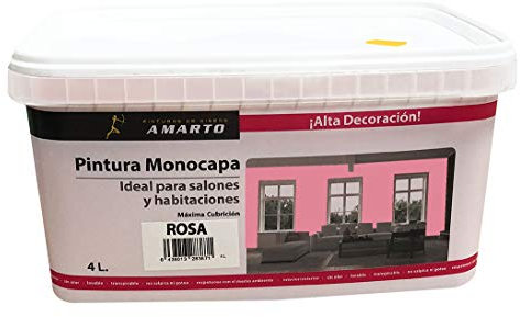 Pintura Monocapa en cubetas, para decoracion de interiores y exteriores de yeso, cemento, escayola, etc. … (4L, ROSA)