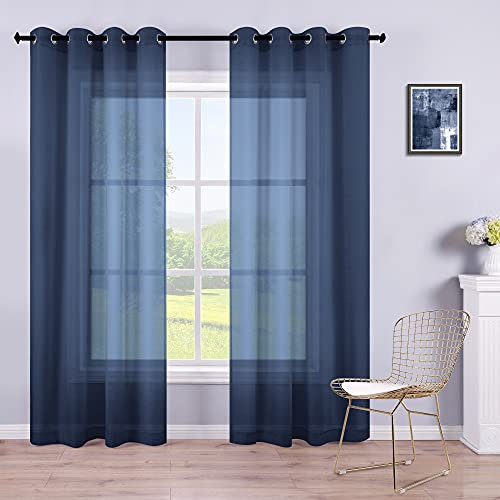 Marineblaue Vorhänge 274 cm lang für Wohnzimmer, 2 Paneele, Fenster-Halb-Voile-Vorhänge, Leinenimitat, einfarbig, transparent, dunkelblau, Vorhänge für Schlafzimmer, Hintergrund, 132 x 274 cm Länge