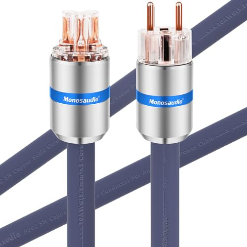 Monosaudio P902 HiFi Netzkabel 2M Alufolie Abschirmung, 2 polig OFC Audiophil Stromkabel AC High End Kaltgerätekabel,17mm Schukostecker+IEC C15 Anschluss für DVD/Verstärker/Decoder/Subwoofer/AMP