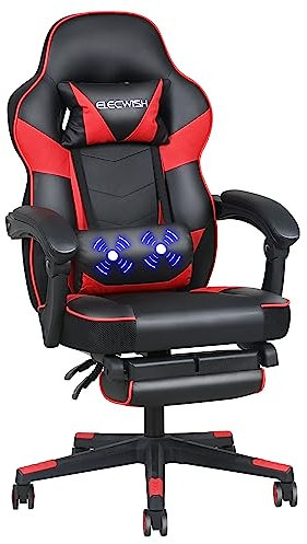 PULUOMIS Video Gaming Chair Massage for Adults with Footrest Computer Desk Chair PU Leather 150° Reclining High Back Support Office chair for Home with Headrest Lumbar Pillow (Red)